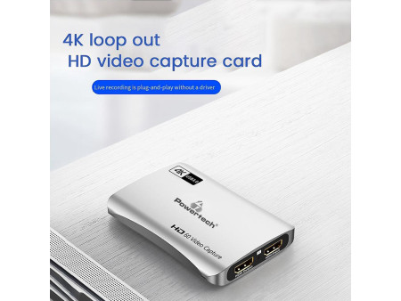 POWERTECH video capture CAB-UC081, HDMI/USB σύνδεση, 4K/30Hz, γκρι