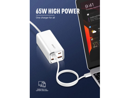 LDNIO σταθμός φόρτισης A4610C, 2x USB-C & 2x USB, 65W, PD/QC, λευκός