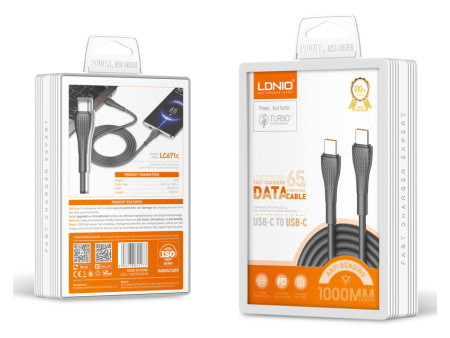 LDNIO καλώδιο USB-C σε USB-C LC671C, 65W PD, 1m, γκρι