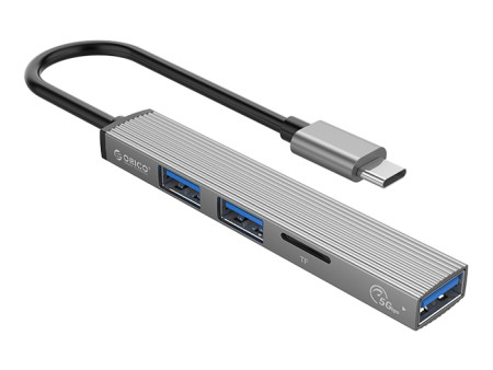 ORICO USB hub AH-12F με card reader, 3 θυρών, 5Gbps, USB-C σύνδεση, γκρι