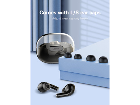 LDNIO earphones με θήκη φόρτισης T02, True Wireless, HiFi, Φ13mm, μαύρα