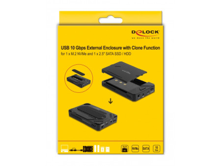 DELOCK θήκη M.2 NVMe & SATA SSD/HDD 42020, 10Gbps, λειτουργία κλώνου