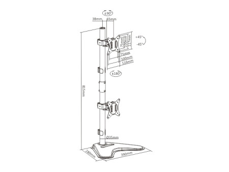 BRATECK βάση γραφείου LDT66-T02V για 2 οθόνες 17"-32", 9kg ανά οθόνη