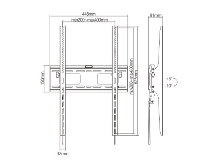 BRATECK επιτοίχια βάση LP42-64AT για τηλεόραση 37"-75", οριζόντια, 75kg