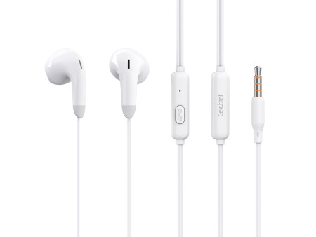 CELEBRAT earphones με μικρόφωνο G27, 3.5mm σύνδεση, Φ14mm, 1.2m, λευκά