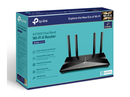 TP-LINK router Archer AX20, Wi-Fi 6, 1800Mbps AC1800, Ver. 1.0