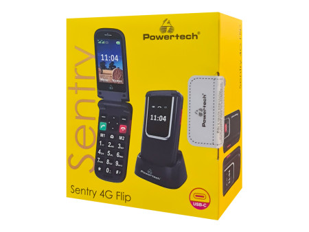 POWERTECH κινητό τηλέφωνο Sentry 4G Flip, 2.8/1.77", dual SIM, πλήκτρο SOS, μαύρο