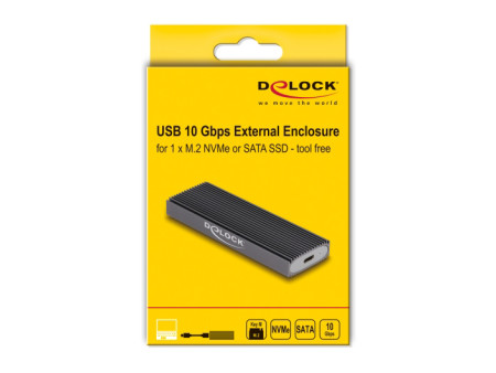 DELOCK θήκη για M.2 NVMe PCIe/SATA SSD 42019, tool free, 10Gbps, μαύρη