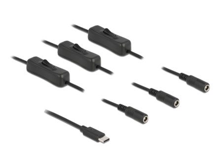 DELOCK καλώδιο USB Type-C σε 3x DC 5.5 x 2.1mm 86801, 1m, μαύρο