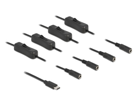 DELOCK καλώδιο USB Type-C σε 4x DC 5.5 x 2.1mm 86802, 1m, μαύρο