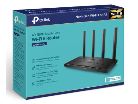 TP-LINK Router Archer AX12, WiFi 6, 1.5Gbps AX1500, Dual Band, Ver. 1.0