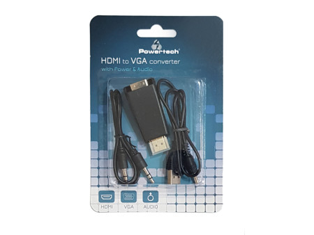 POWERTECH αντάπτορας HDMI 19pin σε VGA CAB-H076, audio jack, USB power