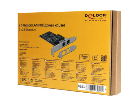 DELOCK κάρτα επέκτασης PCIe x2 σε 2x RJ45 89530, 2.5 Gbps, low profile