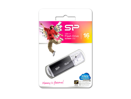 SILICON POWER USB Flash Drive Ultima U02, 16GB, USB 2.0, μαύρο