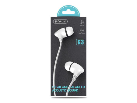 CELEBRAT earphones με μικρόφωνο G3, 3.5mm σύνδεση, Φ10mm, 1.2m, λευκά