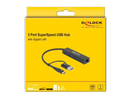 DELOCK docking station 64149, 4 θυρών, USB & USB-C σύνδεση, μαύρο