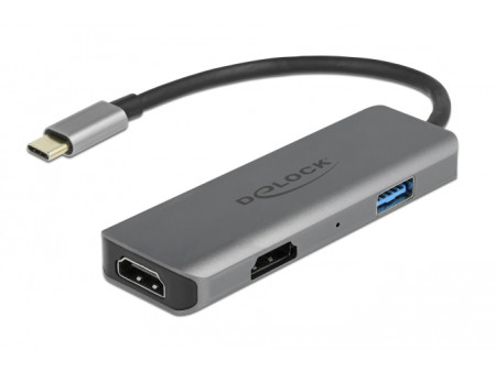 DELOCK docking station 87780, 3 θυρών, USB-C σύνδεση, 4K, MST, γκρι