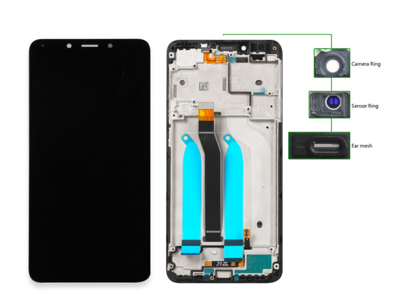 LCD για Xiaomi Redmi 6A, Camera-Sensor ring, ear mesh, frame, μαύρη