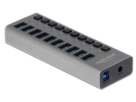 DELOCK USB hub 63670 με διακόπτες, 10x θυρών, 5Gbps, γκρι