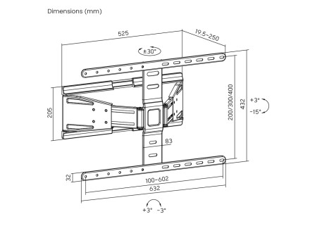 BRATECK επιτοίχια βάση LPA79-464 για τηλεόραση 43-90", full motion, 50kg