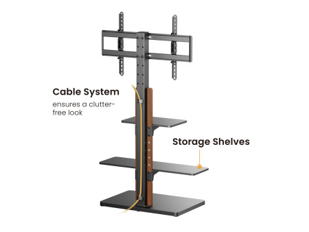 BRATECK βάση δαπέδου FS52-46T-02 για τηλεόραση 32-75" έως 40kg, με ράφια