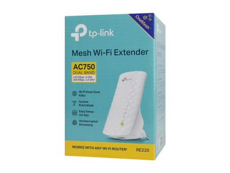 TP-LINK mesh WiFi extender RE220, AC750, dual band, Ver 3.0