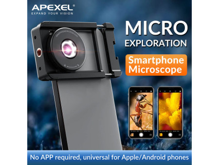 APEXEL φακός μικροσκόπιο APL-MS009 για smartphone κάμερα, 100x zoom, LED