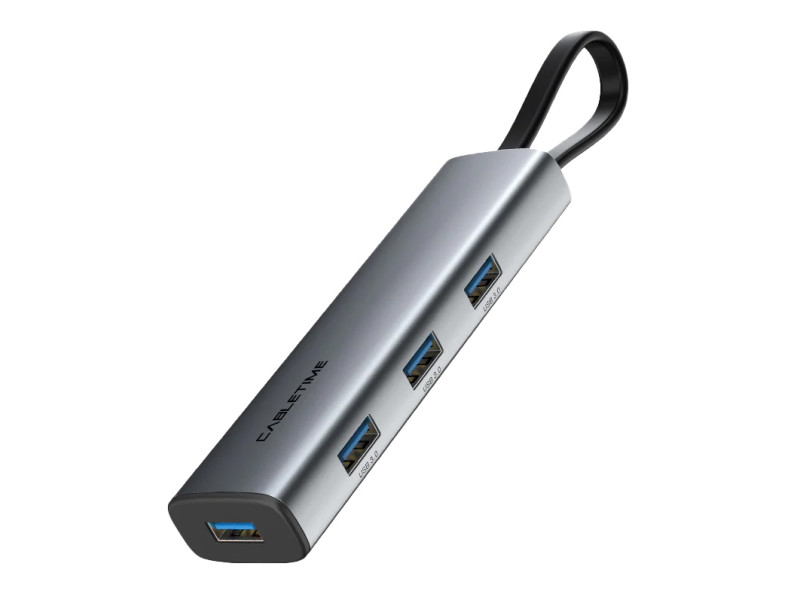 CABLETIME USB hub CT-HUBP4, 4x θυρών, 5Gbps, USB-C σύνδεση, γκρι