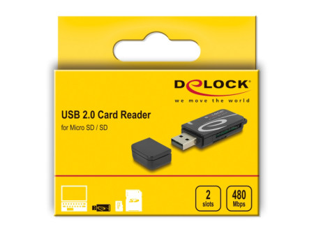 DELOCK card reader 91602 για SD & micro SD, USB, 480Mbps, μαύρο