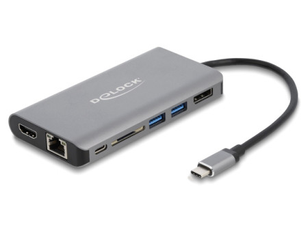 DELOCK docking station 87683, 7 θύρες, USB-C, 100W PD, 4K, MST, γκρι