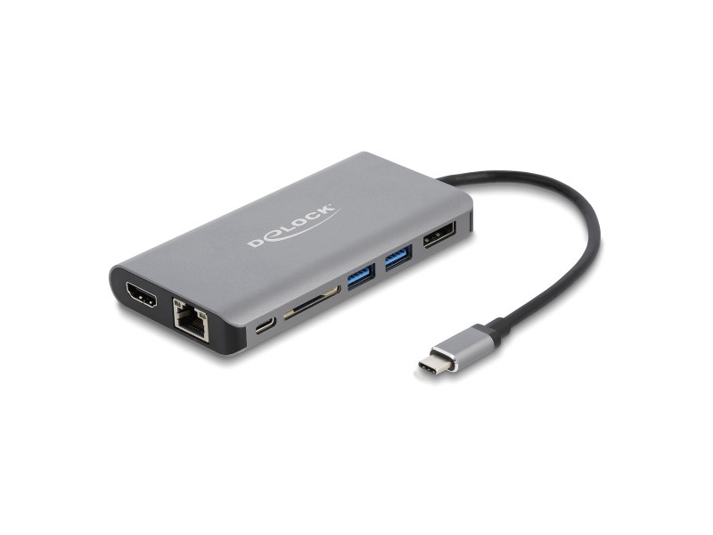 DELOCK docking station 87683, 7 θύρες, USB-C, 100W PD, 4K, MST, γκρι