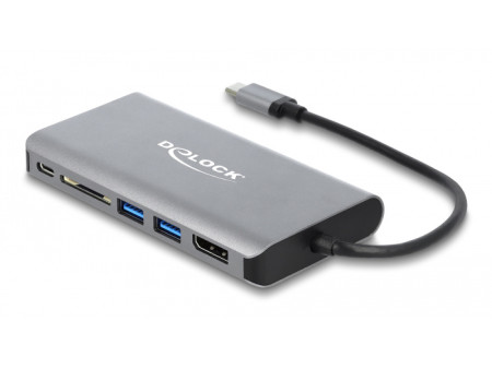 DELOCK docking station 87683, 7 θύρες, USB-C, 100W PD, 4K, MST, γκρι