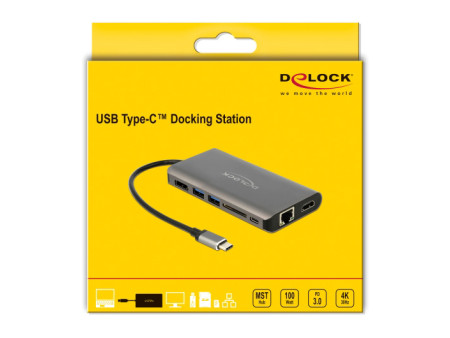 DELOCK docking station 87683, 7 θύρες, USB-C, 100W PD, 4K, MST, γκρι