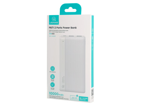 USAMS power bank US-CD205, 2x USB θύρες εξόδου, 10000mAh, 10W, λευκό