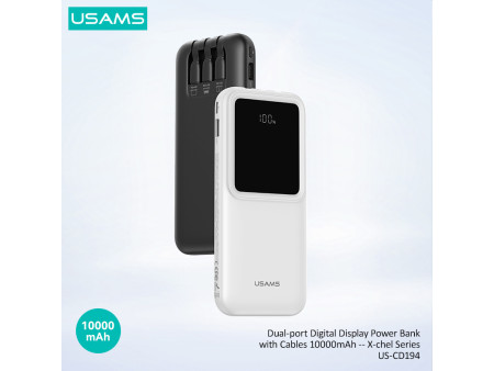 USAMS power bank US-CD194 με καλώδια, 5x έξοδοι, 10000mAh, 10W, μαύρο