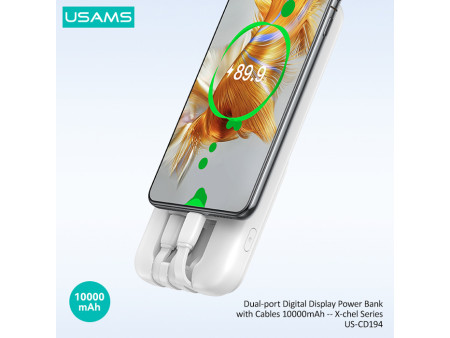 USAMS power bank US-CD194 με καλώδια, 5x έξοδοι, 10000mAh, 10W, μαύρο