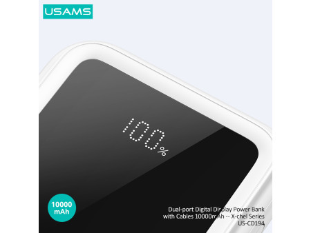 USAMS power bank US-CD194 με καλώδια, 5x έξοδοι, 10000mAh, 10W, μαύρο