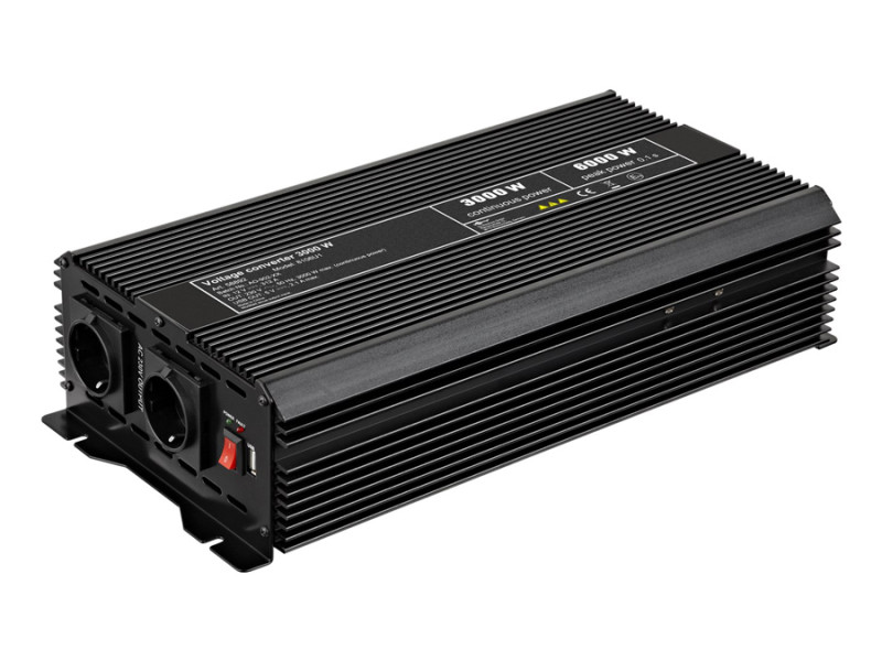 GOOBAY inverter αυτοκινήτου 58892, 12V σε 230V, 3000W, USB 2.1A