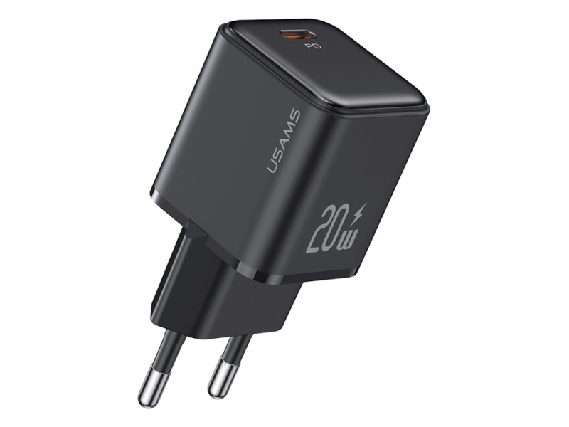 USAMS φορτιστής τοίχου US-CC183, USB-C θύρα εξόδου, 20W PD, μαύρος