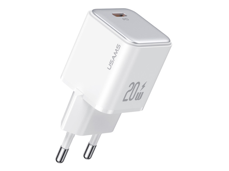 USAMS φορτιστής τοίχου US-CC183, USB-C θύρα εξόδου, 20W PD, λευκός