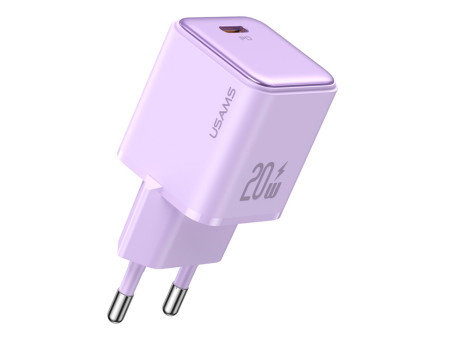 USAMS φορτιστής τοίχου US-CC183, USB-C θύρα εξόδου, 20W PD, μωβ