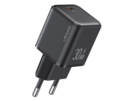 USAMS φορτιστής τοίχου US-CC186, USB-C θύρα εξόδου, 30W PD, μαύρος