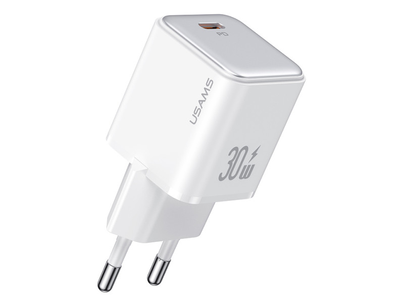 USAMS φορτιστής τοίχου US-CC186, USB-C θύρα εξόδου, 30W PD, λευκός