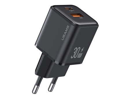 USAMS φορτιστής τοίχου US-CC189, USB & USB-C, 30W PD, μαύρος