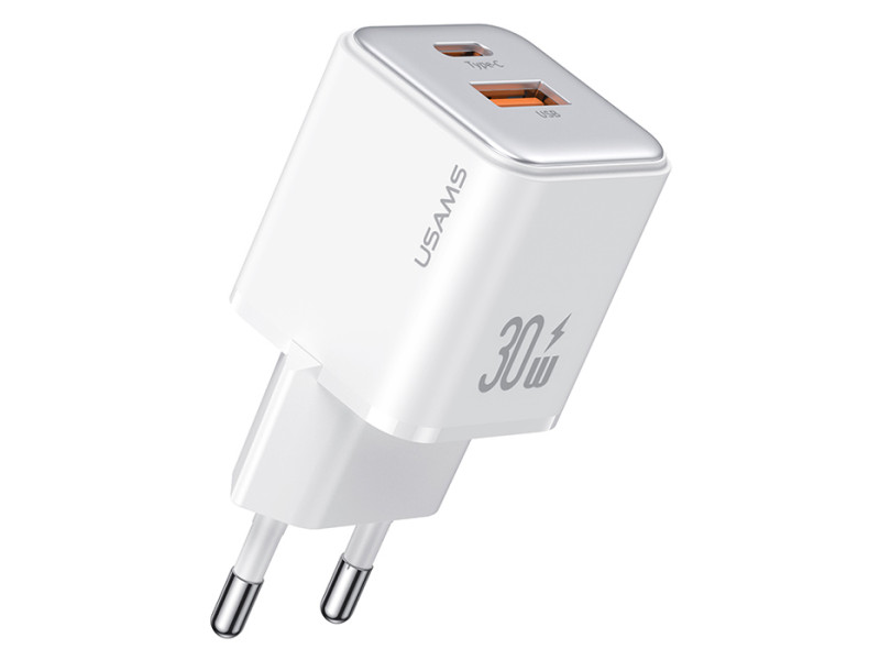 USAMS φορτιστής τοίχου US-CC189, USB & USB-C, 30W PD, λευκός