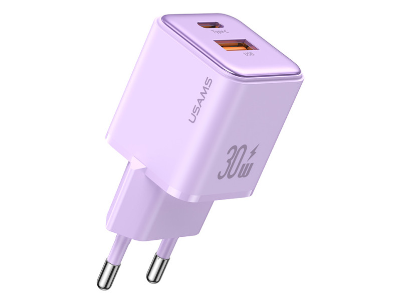 USAMS φορτιστής τοίχου US-CC189, USB & USB-C, 30W PD, μωβ