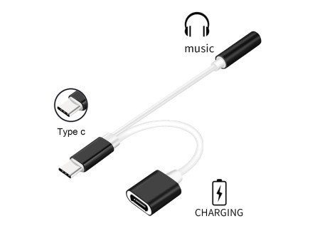 POWERTECH αντάπτορας USB-C σε USB-C & 3.5mm θηλυκό CAB-UC030, λευκός