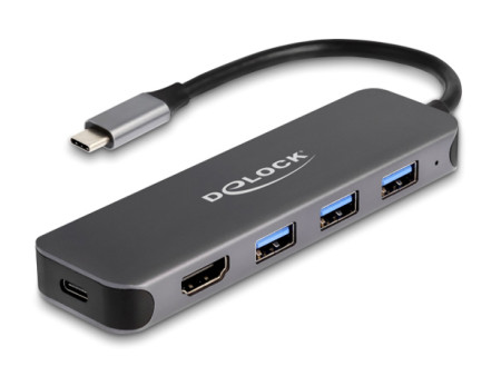 DELOCK docking station 64171, 5 θυρών, USB-C σύνδεση, 85W PD, 4K, γκρι