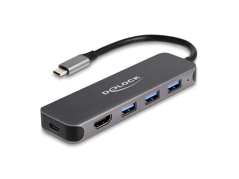 DELOCK docking station 64171, 5 θυρών, USB-C σύνδεση, 85W PD, 4K, γκρι