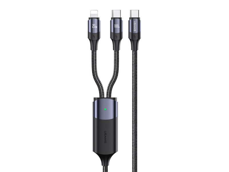 USAMS καλώδιο USB-C σε USB-C & Lightning US-SJ550, PD 100W, 1.2m, μαύρο